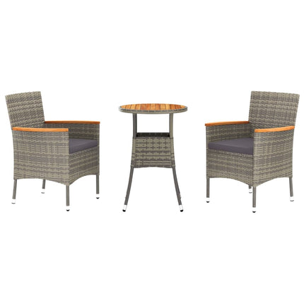 Set BistrÃƒÂ² da Giardino 3 pz con Cuscini in Polyrattan Grigio