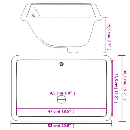 Lavandino da Bagno Bianco 52x38,5x19,5 cm Rettangolare Ceramica