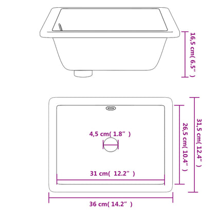 Lavandino da Bagno Bianco 36x31,5x16,5 cm Rettangolare Ceramica