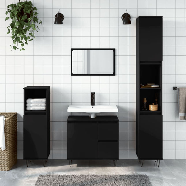 Armadietto da Bagno Nero 30x30x190 cm in Legno Multistrato