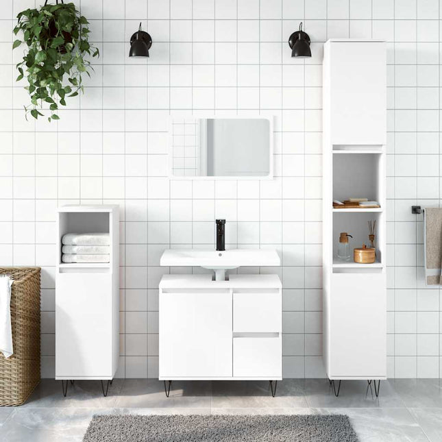 Armadietto da Bagno Bianco 65x33x60 cm in Legno Multistrato
