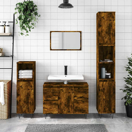 Armadietto Bagno Rovere Fumo 80x33x60 cm in Legno Multistrato