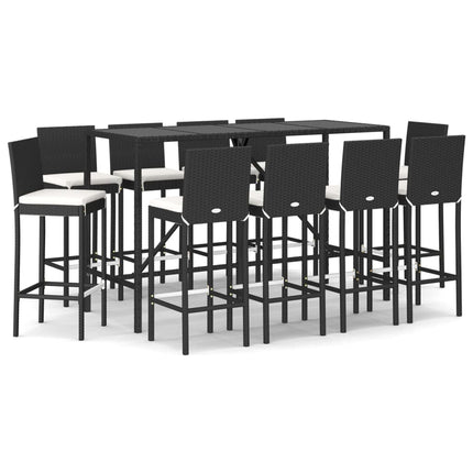 Set Bar da Giardino 11 pz con Cuscini in Polyrattan Nero