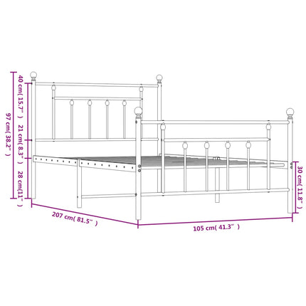 Giroletto con Testiera e Pediera Metallo Bianco 100x200 cm