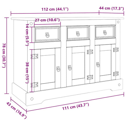 Credenza Corona Marrone 112x44x78 cm Legno di Pino Messicano