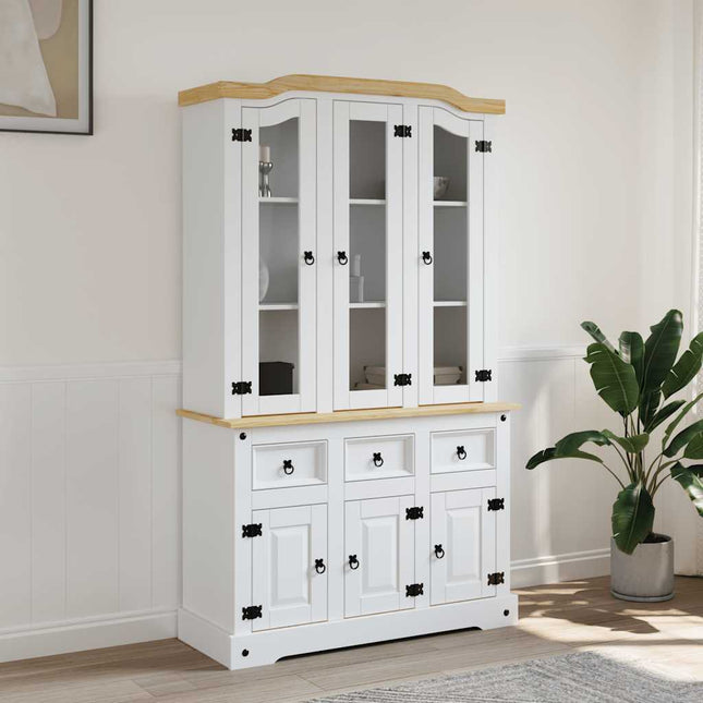Credenza Corona Bianca 112x43x196 cm in Legno di Pino Messicano