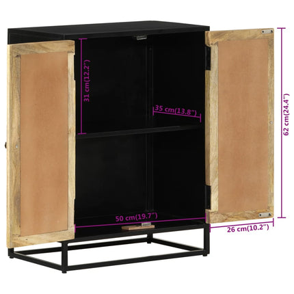 Credenza con 2 Ante 55x35x75 cm Legno Massello di Mango e Ferro