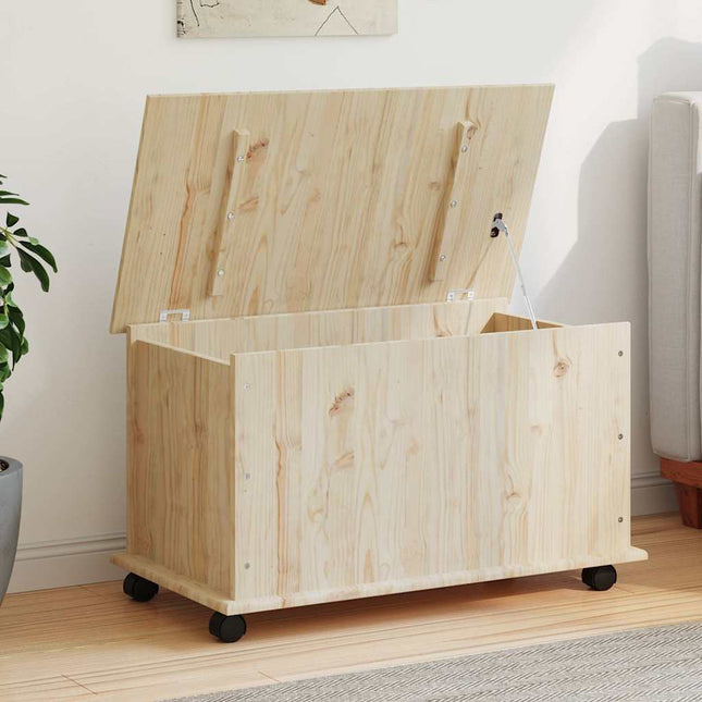 Cassapanca con Ruote ALTA 73x39,5x43 cm Legno Massello di Pino