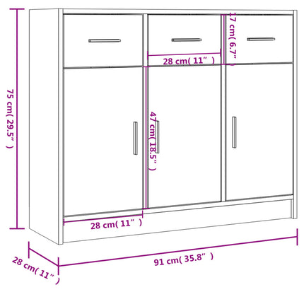 Credenza Bianca 91x28x75 cm in Legno Multistrato