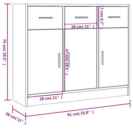 Credenza Bianco Lucido 91x28x75 cm in Legno Multistrato