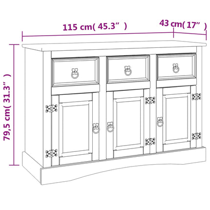Credenza Corona 115x43x79,5 cm Legno Massello di Pino Messicano