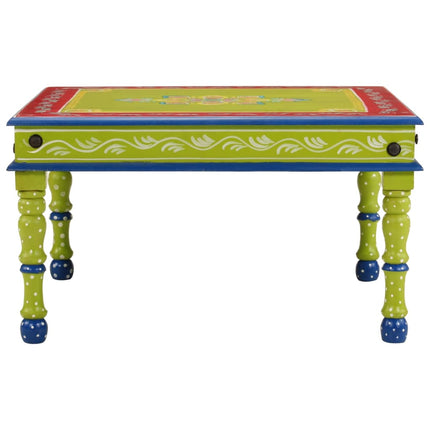 Tavolino Salotto Verde Dipinto a Mano Legno Massello di Mango