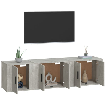 Set di Mobili Porta TV 3 pz Grigio Cemento in Legno Multistrato