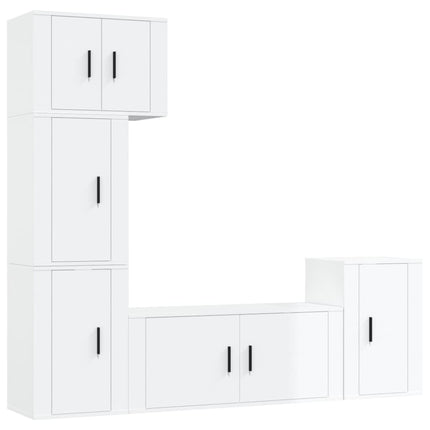 Set di Mobili Porta TV 5 pz Bianco Lucido in Legno Multistrato