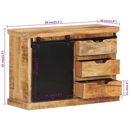 Credenza 80x30x55 cm in Legno Grezzo Massello di Mango