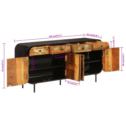 Credenza 140x35x70 cm in Legno Massello di Recupero e Metallo