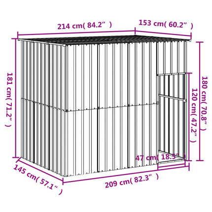 Casetta Cani Tetto Grigio Chiaro 214x153x181 cm Acciaio Zincato