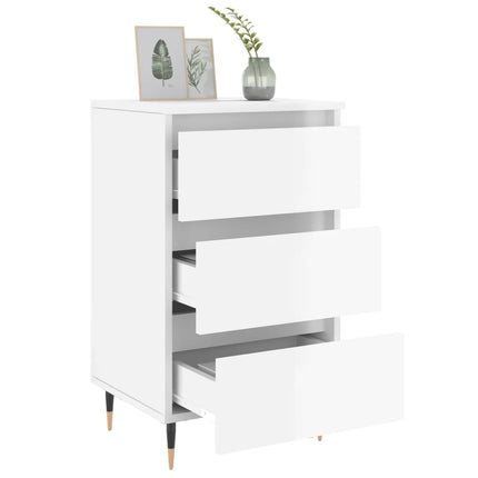 Comodino Bianco Lucido 40x35x69 cm in Legno Multistrato