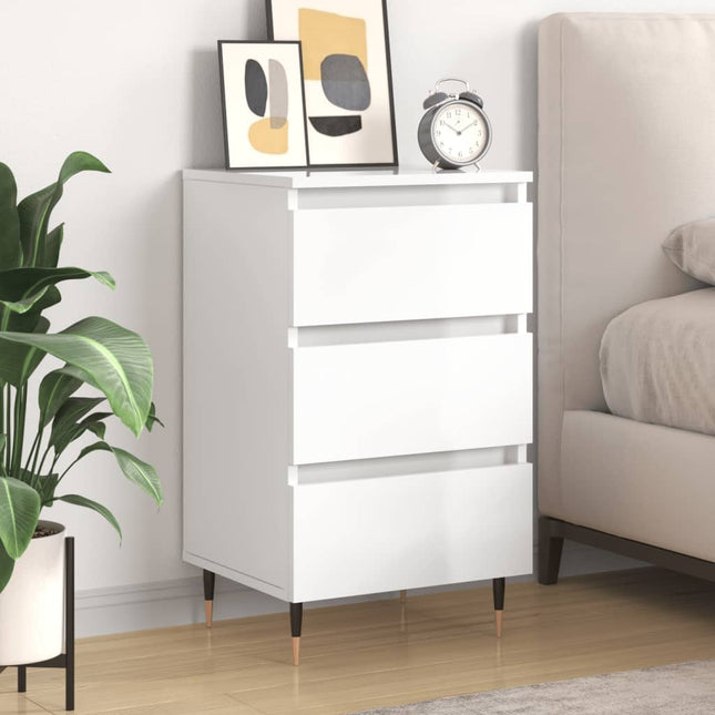Comodino Bianco Lucido 40x35x69 cm in Legno Multistrato