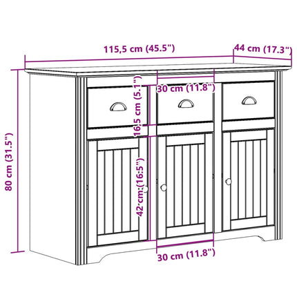Credenza BODO 115,5x44x80 cm in Legno Massello di Pino Bianco