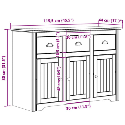Credenza BODO 115,5x44x80 cm Legno Massello Pino Bianco Marrone