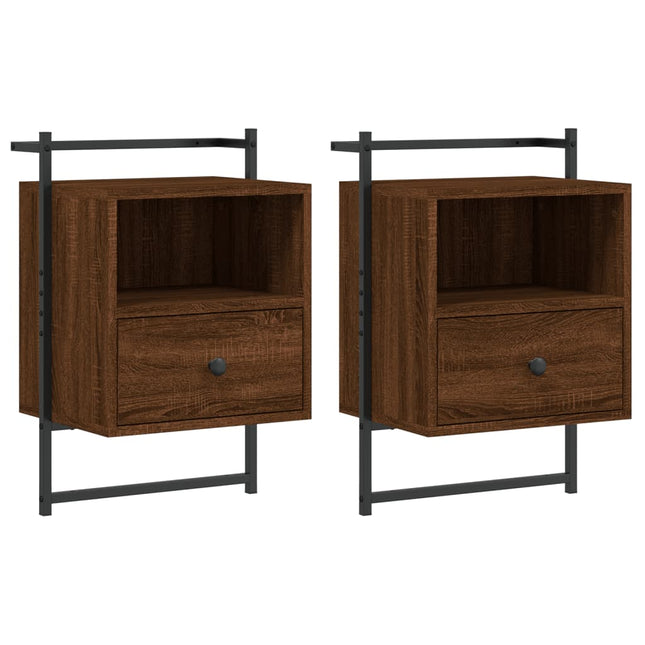 Comodini a Muro 2pz Rovere Marrone 40x30x61cm Legno Multistrato