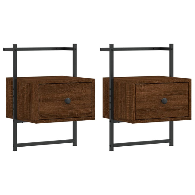 Comodini a Muro 2pz Rovere Marrone 35x30x51cm Legno Multistrato