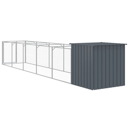 Casetta Cani con Corsa Antracite 110x609x110 cm Acciaio Zincato