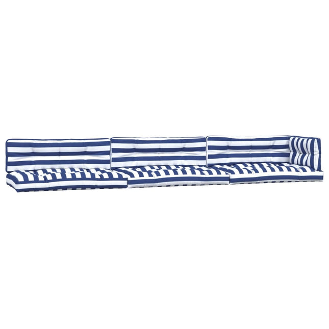 Cuscini per Pallet 7 pz Strisce Blu e Bianche in Tessuto