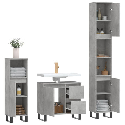 Set Mobili da Bagno 3 pz Grigio Cemento in Legno Multistrato