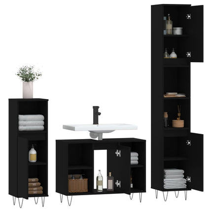 Set Mobili da Bagno 3 pz Nero in Legno Multistrato