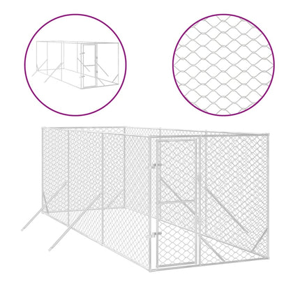 Cuccia per Cani da Esterno Argento 2x6x2 m Acciaio Zincato