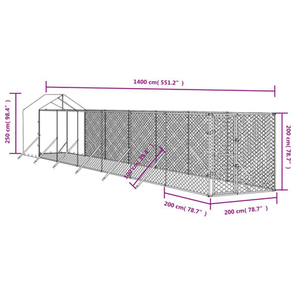 Cuccia Cani da Esterno Tetto Argento 2x14x2,5 m Acciaio Zincato