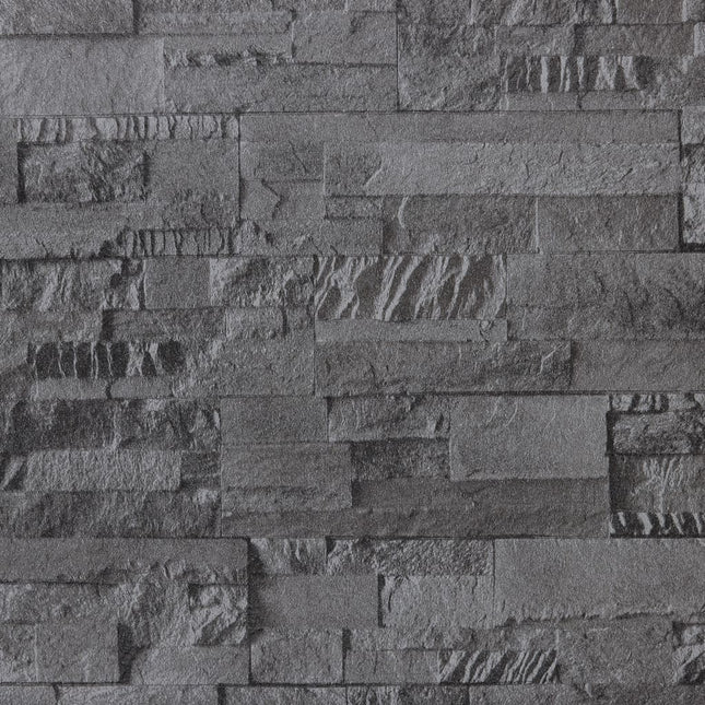 Carta da Parati 3D Effetto Pietra Nero 10x0,53 m Non Tessuto