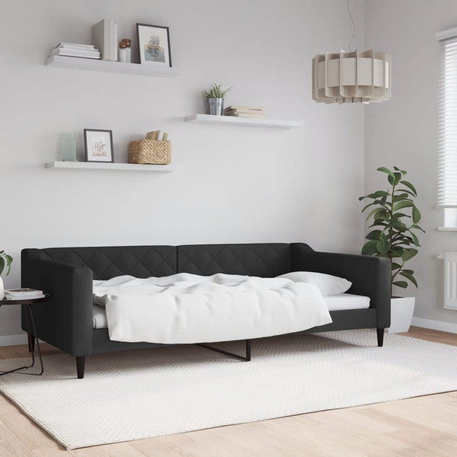 Letto da Giorno Nero 100x200 cm in Tessuto