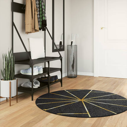 Tappeto Lavabile Nero e Oro ÃƒËœ 120 cm Antiscivolo