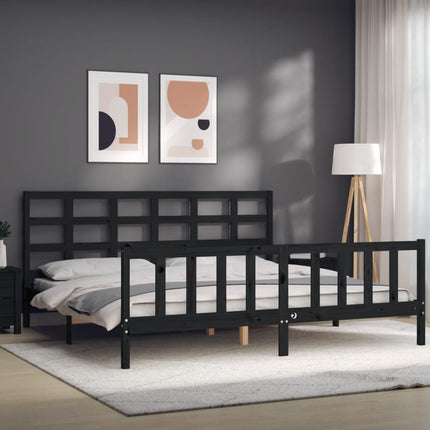 Giroletto con Testiera Nero 180x200 cm in Legno Massello