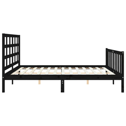 Giroletto con Testiera Nero 180x200 cm in Legno Massello