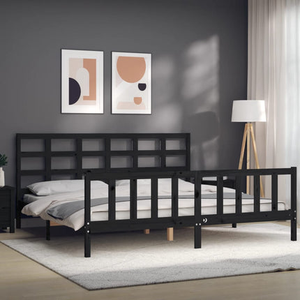 Giroletto con Testiera Nero 200x200 cm in Legno Massello