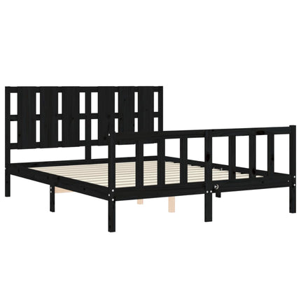 Giroletto con Testiera Nero King Size in Legno Massello