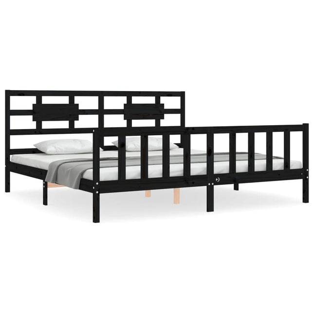 Giroletto con Testiera Nero Super King Size Legno Massello