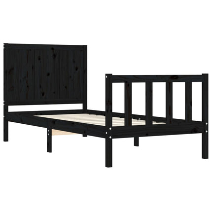 Giroletto con Testiera Nero 90x200 cm in Legno Massello
