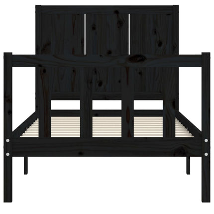 Giroletto con Testiera Nero 90x200 cm in Legno Massello