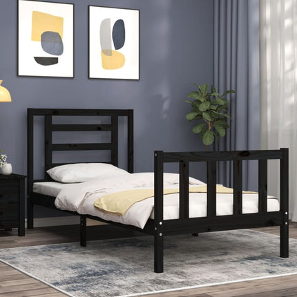 Giroletto con Testiera Nero 90x200 cm in Legno Massello