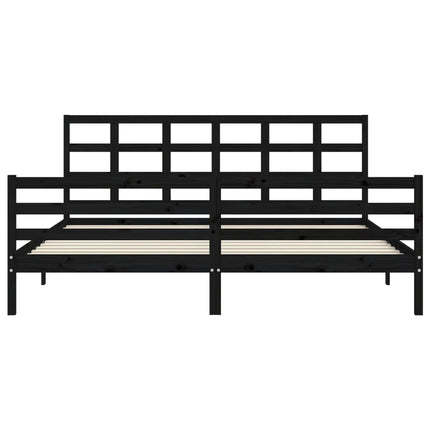 Giroletto con Testiera Nero 200x200 cm in Legno Massello