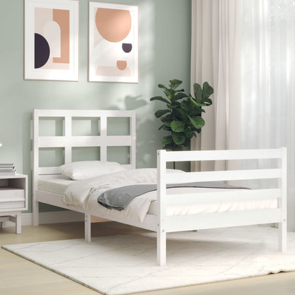 Giroletto con Testiera Bianco 90x200 cm in Legno Massello