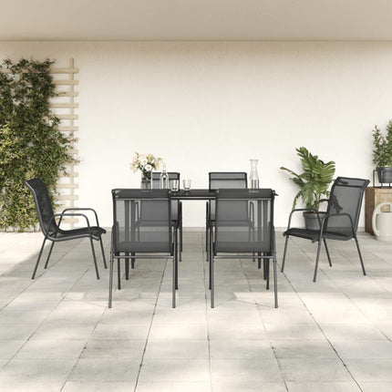 Set da Pranzo da Giardino 7 pz Nero in Acciaio e Textilene