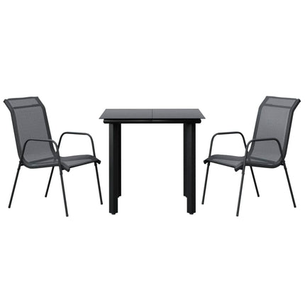Set da Pranzo da Giardino 3 pz Nero in Acciaio e Textilene
