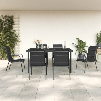 Set da Pranzo da Giardino 7 pz Nero in Acciaio e Textilene