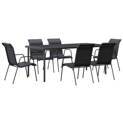 Set da Pranzo da Giardino 7 pz Nero in Acciaio e Textilene